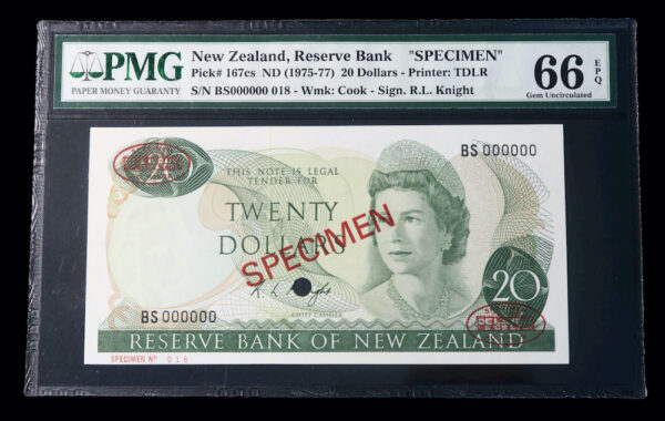 Zealand specimen 20 dollar note