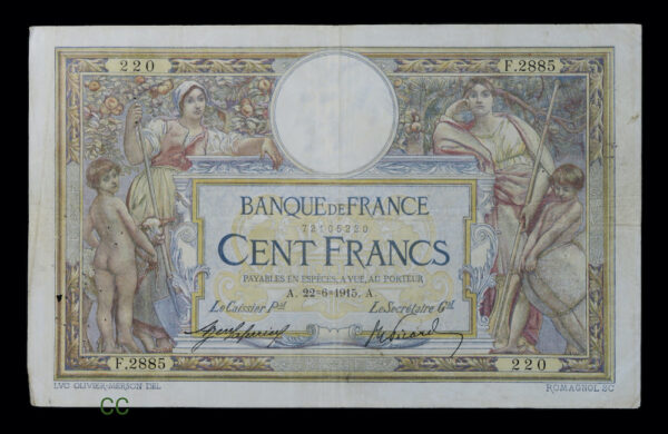 French 100 francs 1915 note