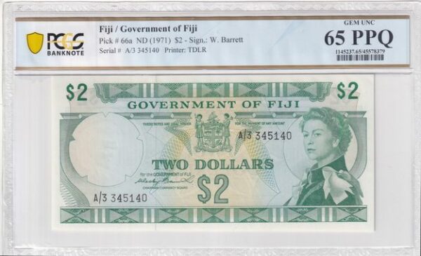 Fiji two dollars 1971 high grade 65