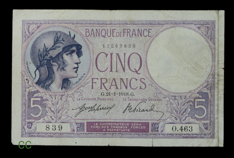 French five francs 1918