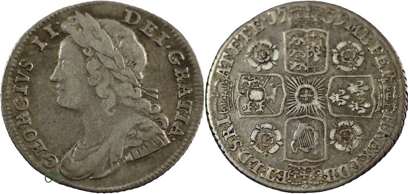 Sixpence 1739 with roses