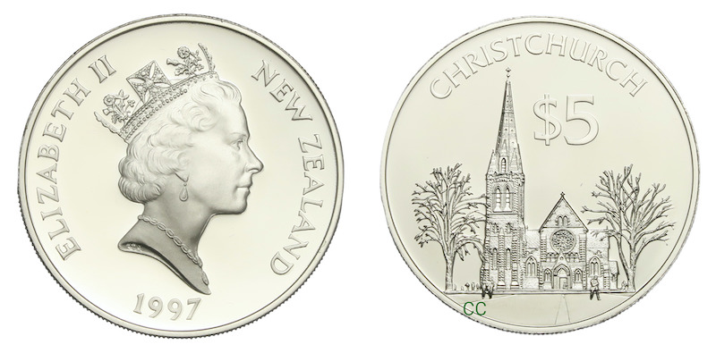 Christchurch silver 5 dollars 1997