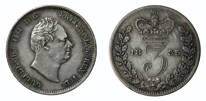 William fourth 3 pence 1835