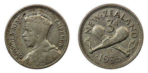 1935 key date threepence New Zealand