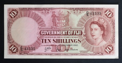 Fiji ten shillings banknote 1962
