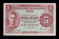 British colonial malaya 5 cents 1941