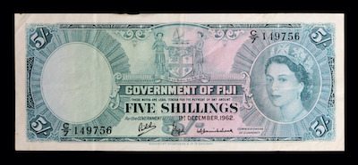 Fiji 5 shillings young queen Elizabeth
