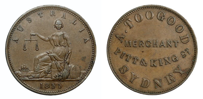 Alfred toogood sydney token 1855