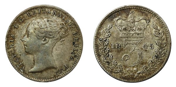 Victoria youg head threepence 1845