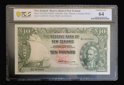 New zealand ten pounds 1967 remainders choice 64 grade