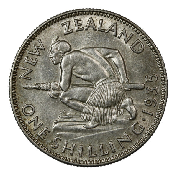 Crouched maori warrior shilling 1935