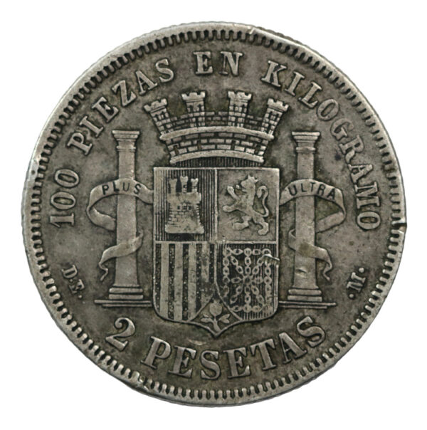 Spanish silver coins 2 pesetas 1874