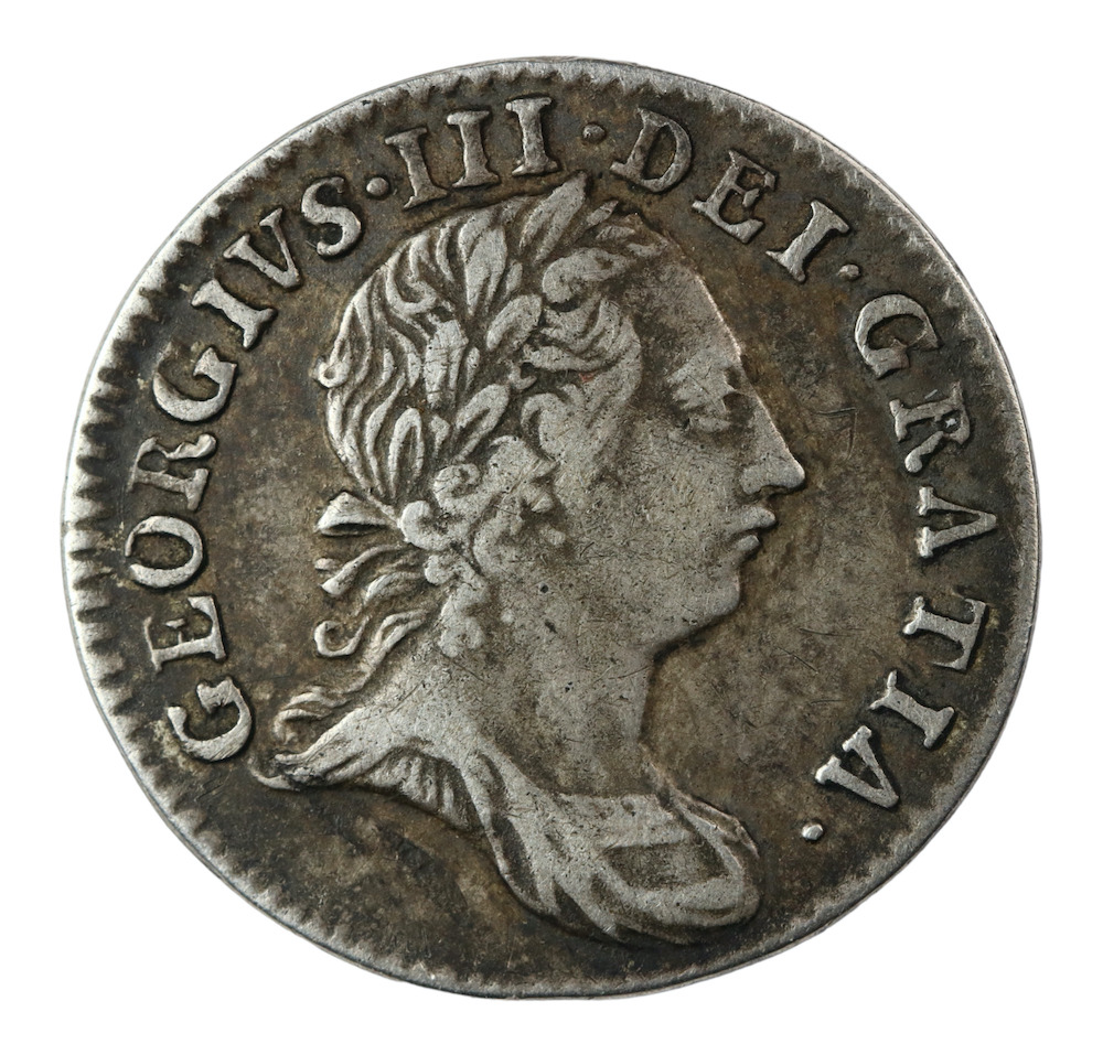 III, 1763 Threepence, Fine. Sold colonialcollectables buying