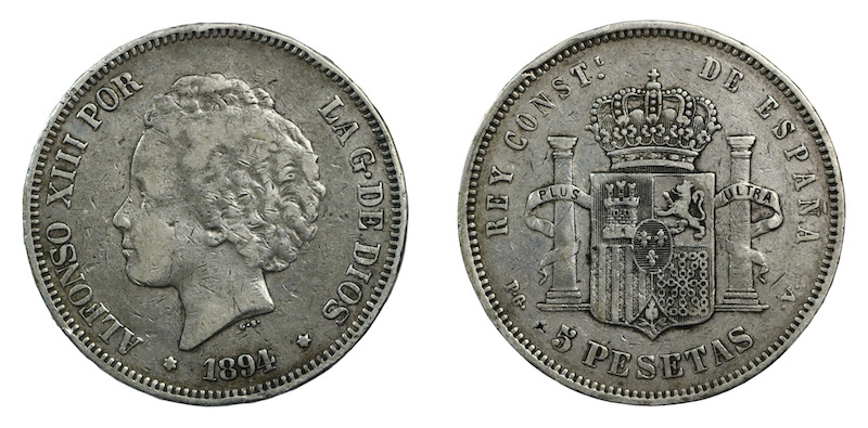 Spain 5 pesetas 1894