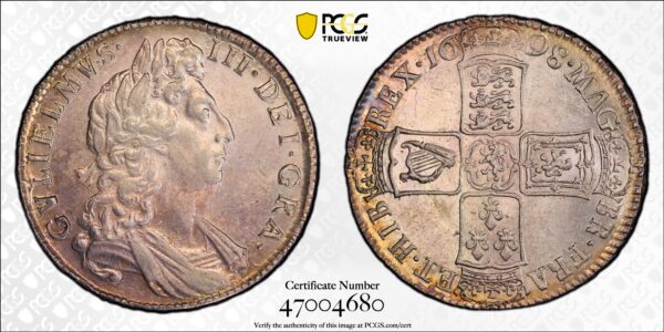 Pcgs graded william third halfcrown 1698 ms 61