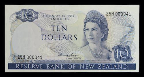 Low number new zealand uncirculated ten dollars