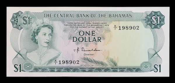 Bahamas paper dollar 1974