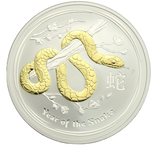 Beautiful gold gilded year of the snake coin 2013