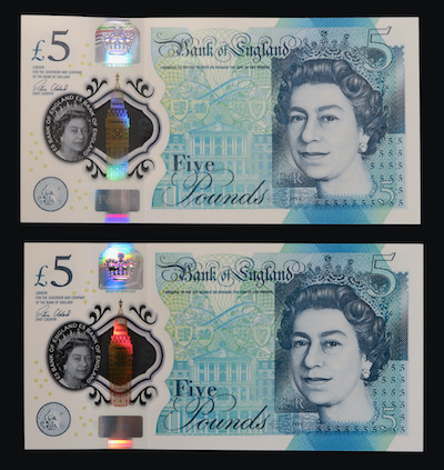 Queen elizabeth new 5 pounds 2015 with churchill reverse