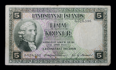 landsbanki islands 5 kronur 1928 banknotes