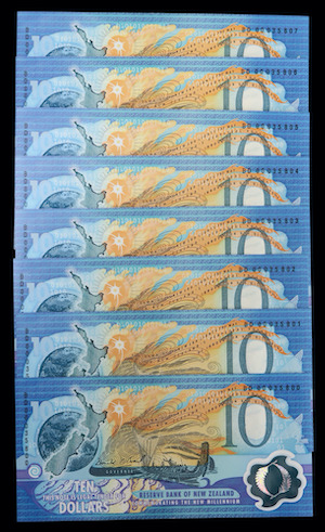 Millennium ten dollar banknotes from New Zealand