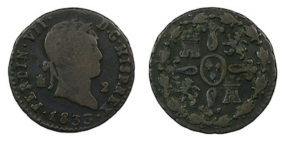 Spain two maravedis 1833