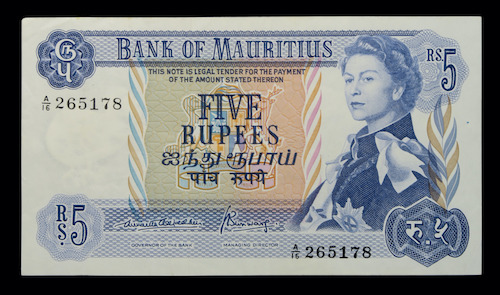 Queen elizabeth banknotes mauritius