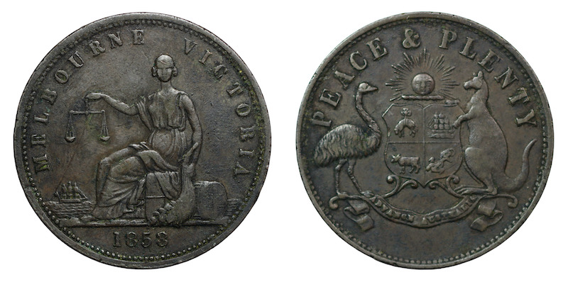 Melbourne merchant token penny 1858