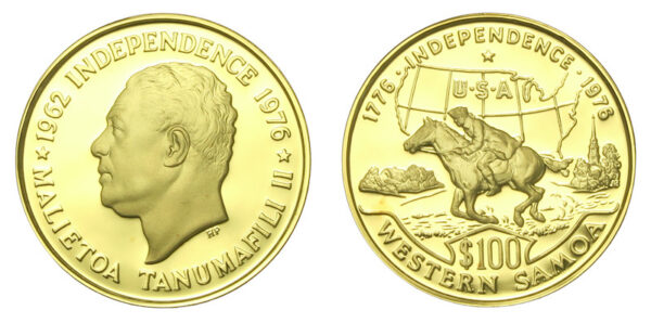 Samoa bicentennial gold 100 tala 1976