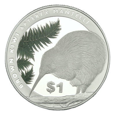 Brown kiwi silver proof coin issued in 2015