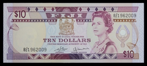 Quality uncirculated fji 10 dollar note 1980
