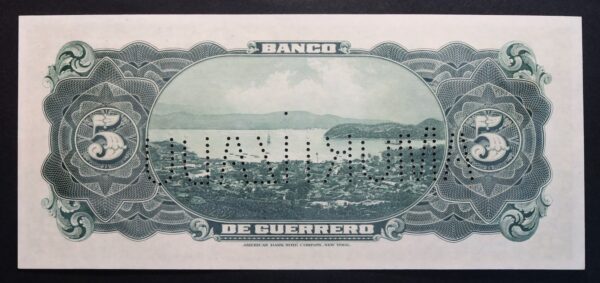 Guerrero 5 pesos 1914 Acapulco port