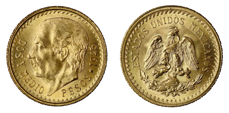 Mexico 2 1/2 pesos 1945 quality uncirculated coin