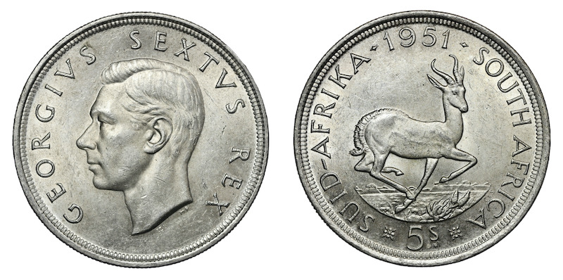 South africa five shillings 1951