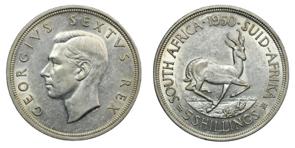 South africa 1950 five shillings