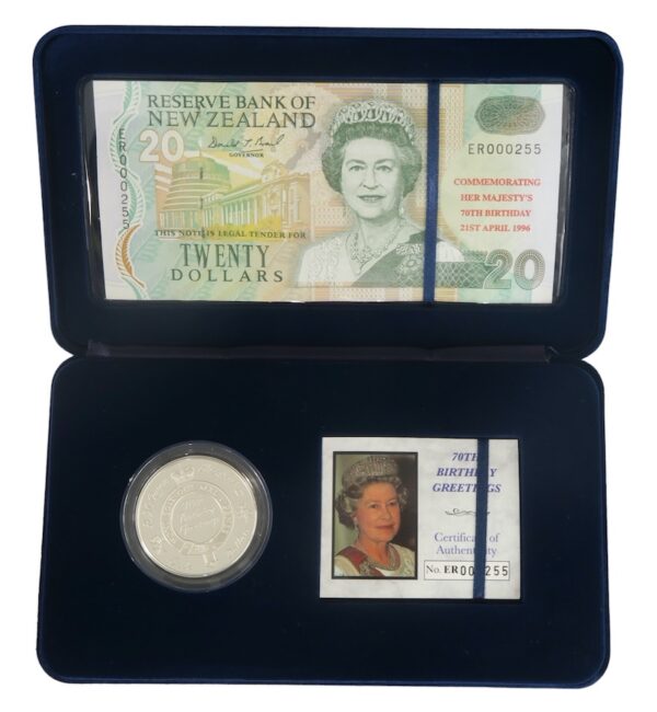 70th birthday banknote and coin set 1996
