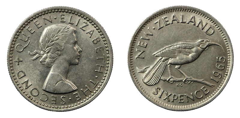 1965 broken wing new zealand sixpence