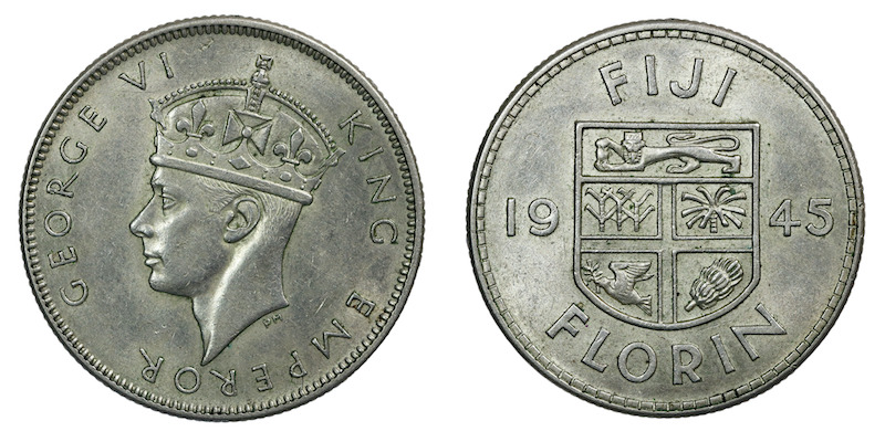 Fijian two shillings silver coin 1945