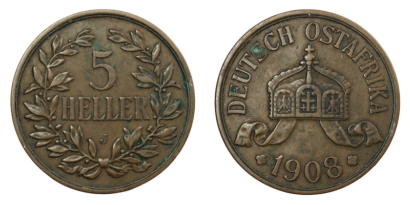 German east africa 5 Heller coin