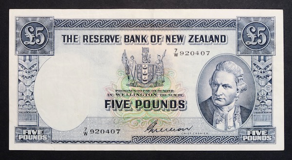 New zealand paper five pound note 1955