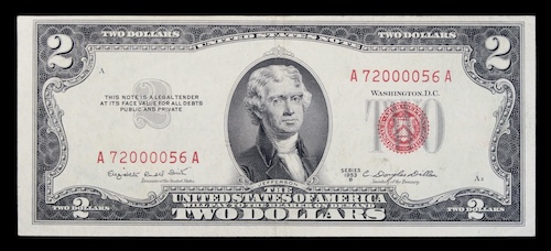 Jefferson two dollar note 1953