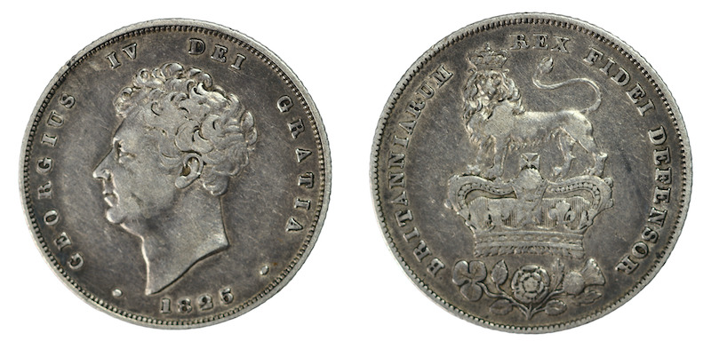1825 silver shilling nice collector coin