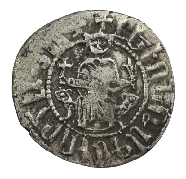 Armenian silver coin king leo on his throne