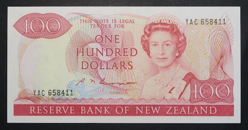 New zealand uncirculated paper one hundred dollars 1985 to 1989