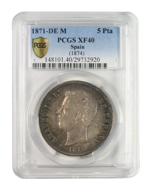 Spanish silver coins 5 pesetas 1871