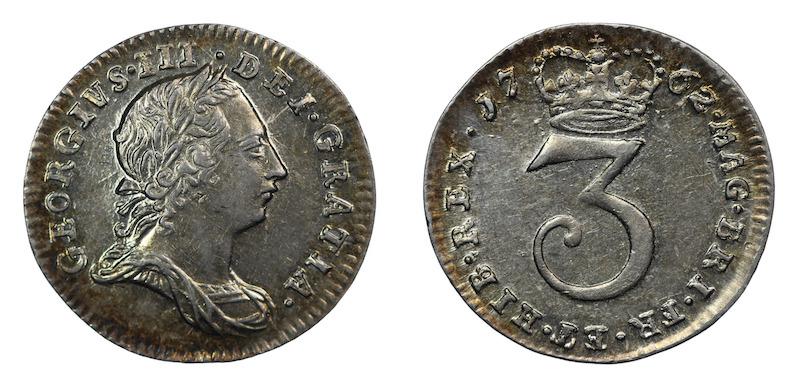 Silver threepence 1762