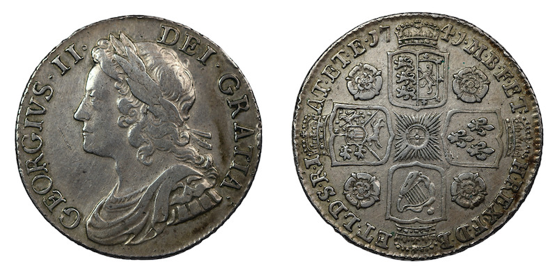 George the second 1741 shilling with roses