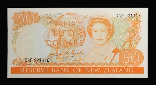 New zealand fifty dollars orange banknote