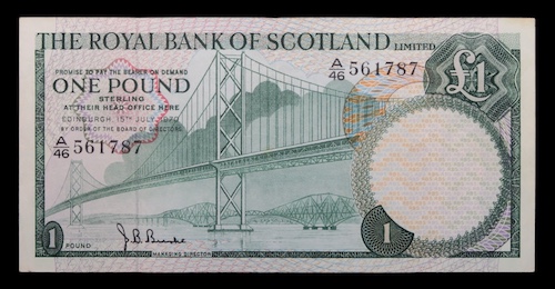 Banknotes of scotland royal bank pound 1970