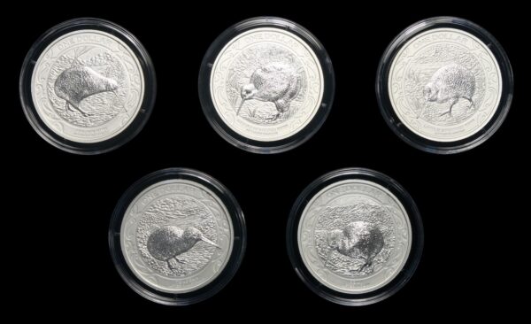 Five silver specimen kiwi dollars 2019